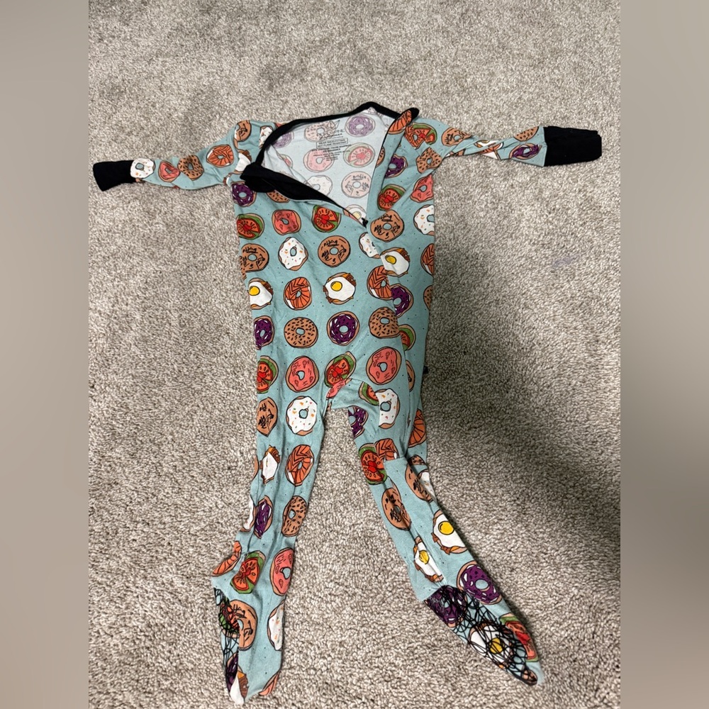 Donut Print Kids One-Piece Pajamas - Blue/Multicolor